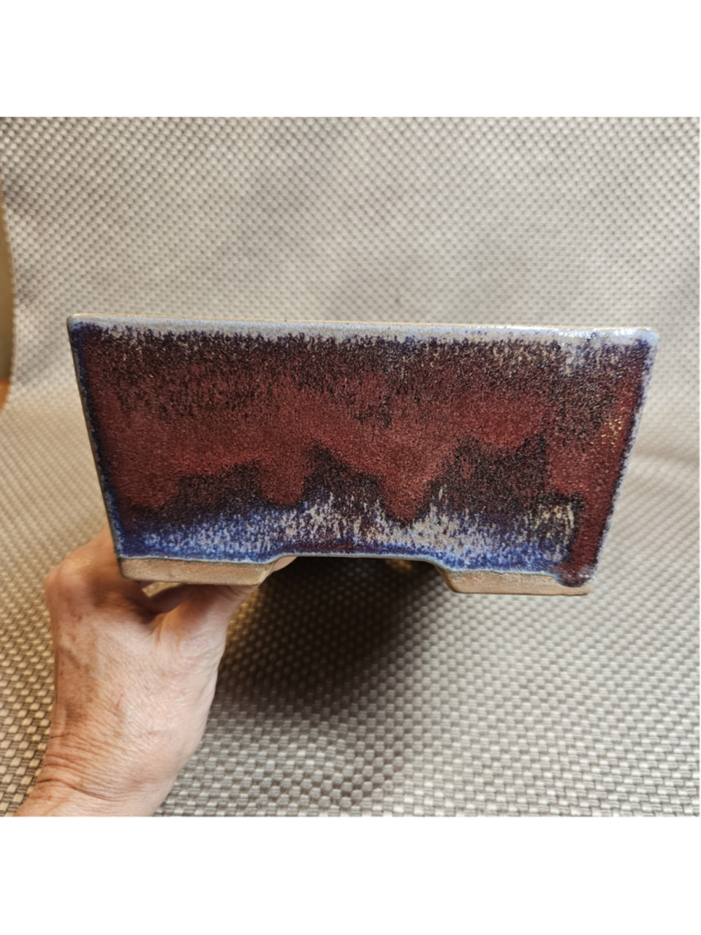 Lotus Bonsai Pot Planter Vintage Very Old 9.5" Brown Blue Beige - Picture 3 of 8